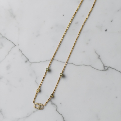莉亞精品♡ Dior N1033 珍珠水鑽項鍊 全新 閒置