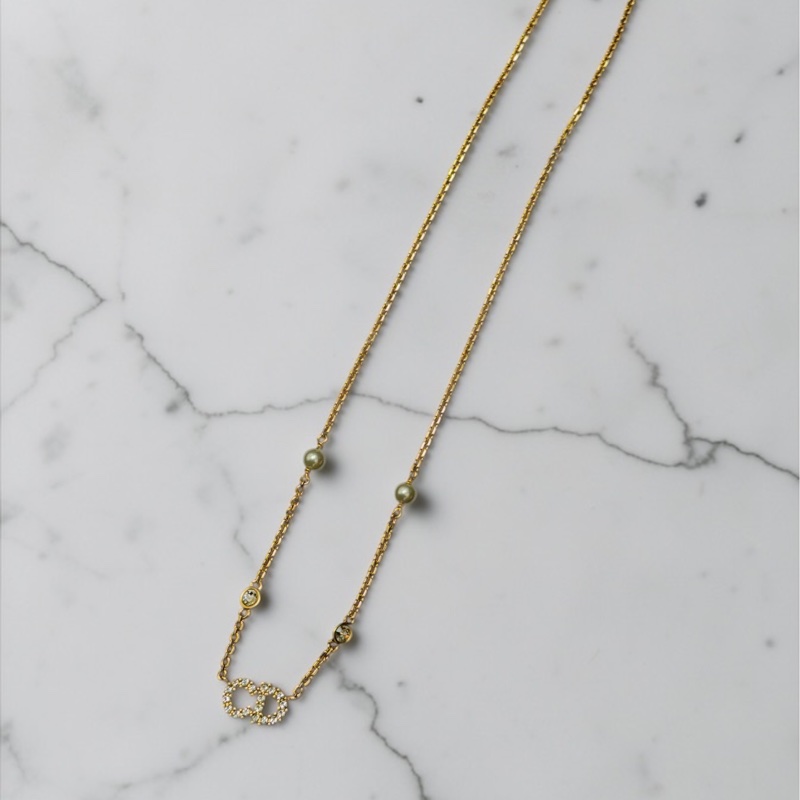 莉亞精品♡ Dior N1033 珍珠水鑽項鍊 全新 閒置-0
