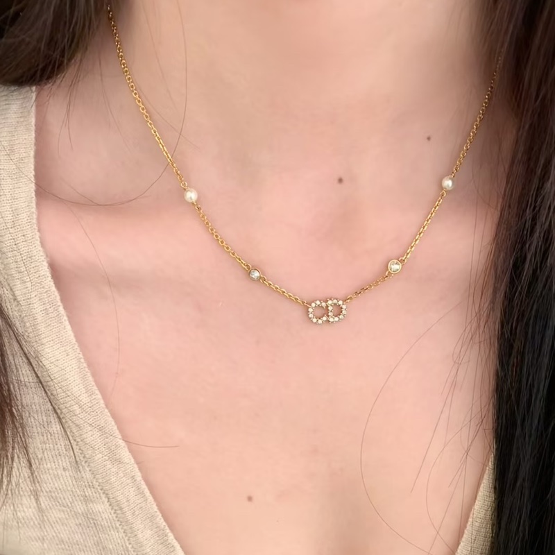 莉亞精品♡ Dior N1033 珍珠水鑽項鍊 全新 閒置-1