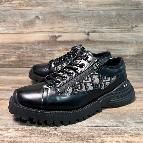 DIOR 迪奧 Combat 黑色 印花 拼接 皮鞋 38碼