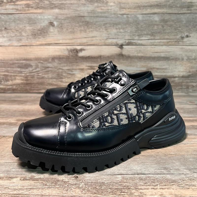 DIOR 迪奧 Combat 黑色 印花 拼接 皮鞋 38碼-0