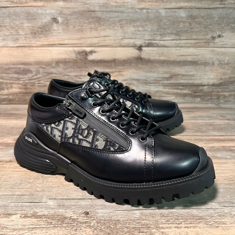 DIOR 迪奧 Combat 黑色 印花 拼接 皮鞋 38碼-1
