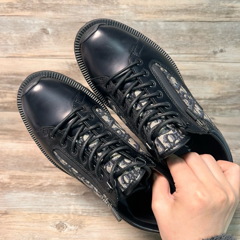 DIOR 迪奧 Combat 黑色 印花 拼接 皮鞋 38碼-4