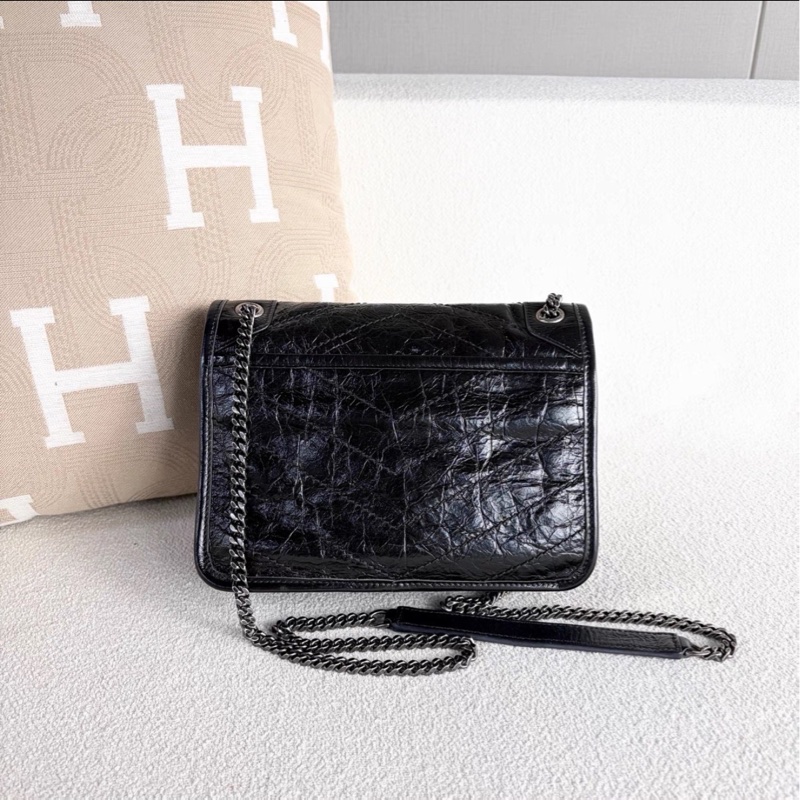 毫無抵抗力🥹99新🆕Ysl聖羅蘭黑銀油蠟皮小號Niki單肩斜挎包-10