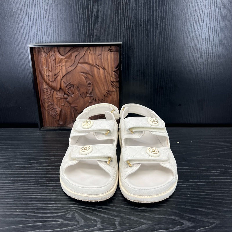 Chanel香奈儿 米白魔术贴凉鞋 37 碼-1