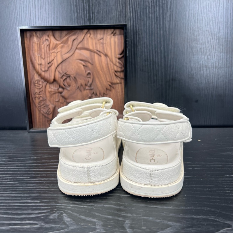 Chanel香奈儿 米白魔术贴凉鞋 37 碼-2