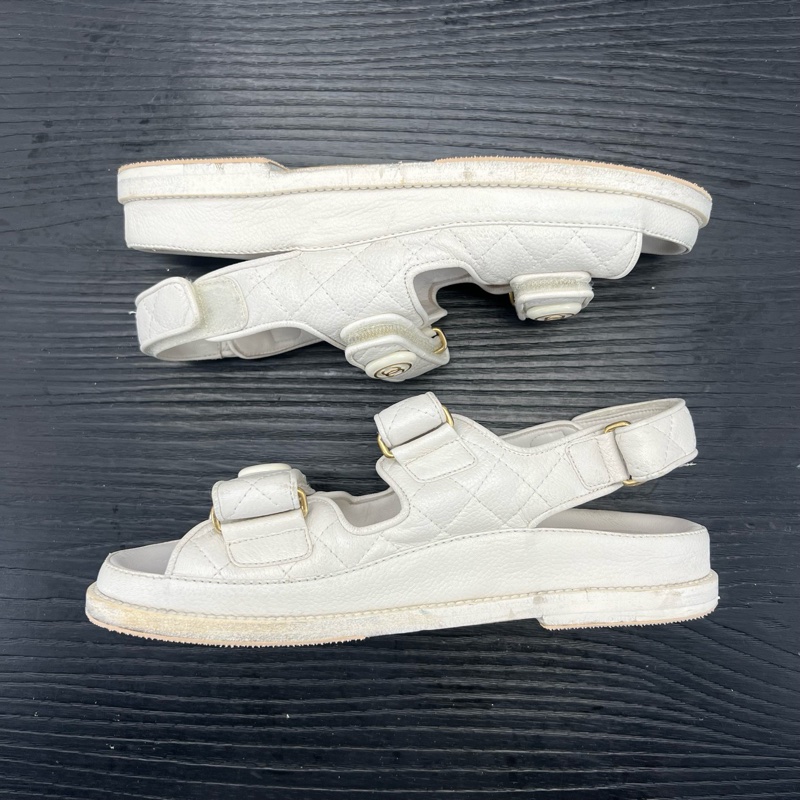 Chanel香奈儿 米白魔术贴凉鞋 37 碼-5