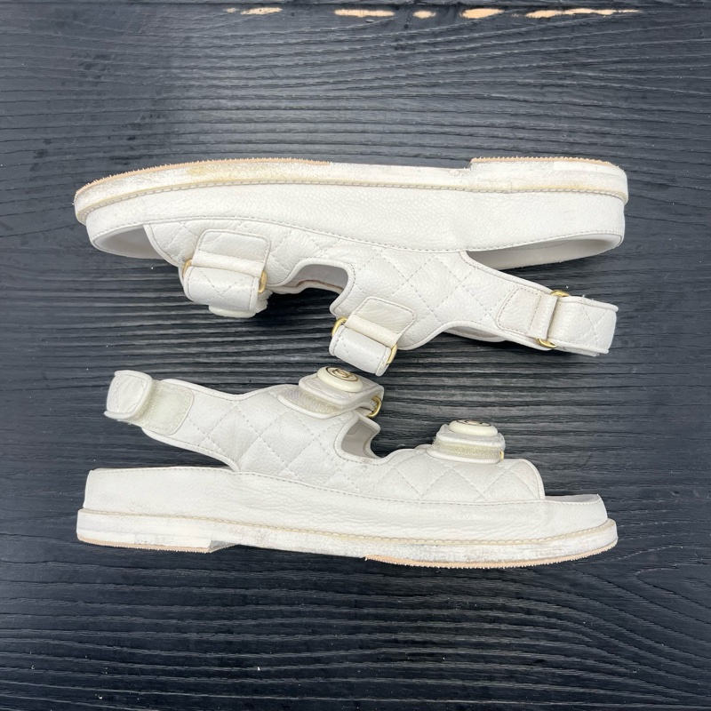 Chanel香奈儿 米白魔术贴凉鞋 37 碼-6