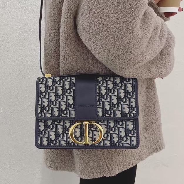 超低價🈶購證😍Dior迪奧老花刺繡金扣Montaigne蒙田30單肩斜挎側背包-5