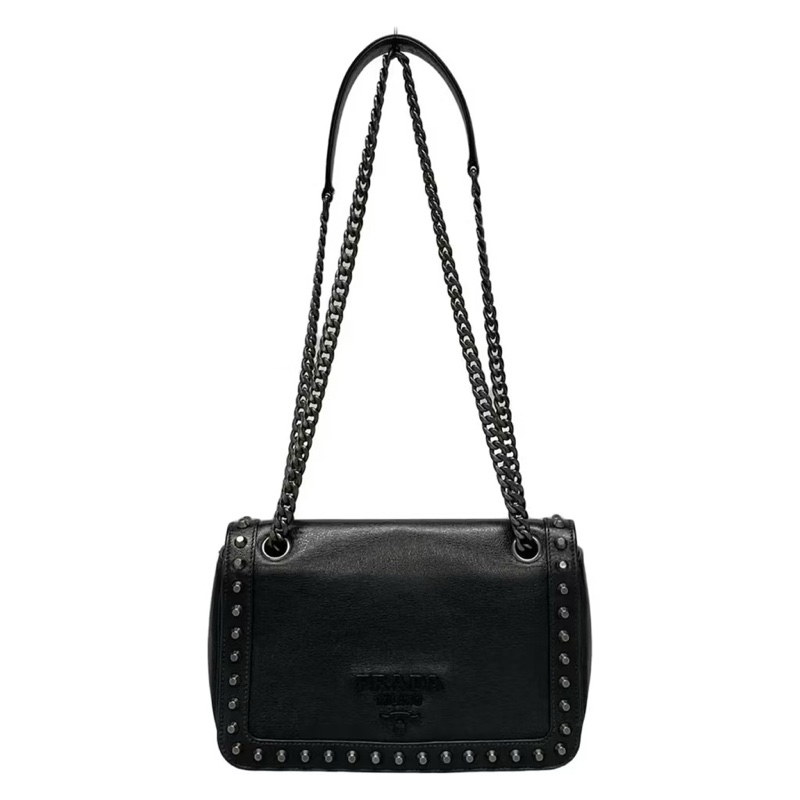 二手近全新 PRADA 卯釘 鉚釘 卯釘包 鉚釘包 Glace calf 1BD147 鏈條包-2