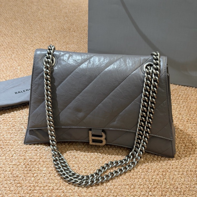 Balenciaga巴黎世家CRUSH鏈條沙漏包水泥灰牛皮-0