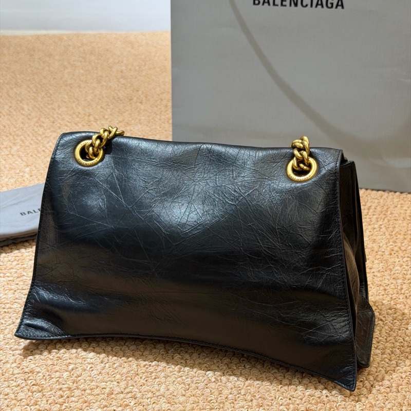 Balenciaga巴黎世家Crush黑色油蠟皮金扣鏈條包-2