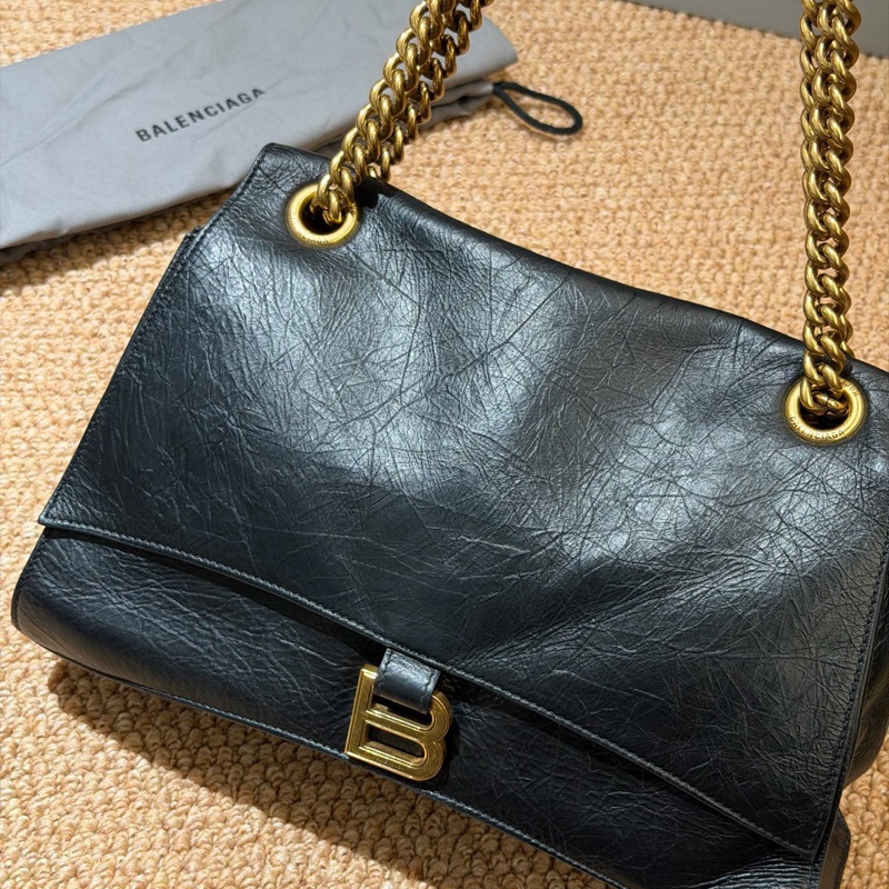 Balenciaga巴黎世家Crush黑色油蠟皮金扣鏈條包-5