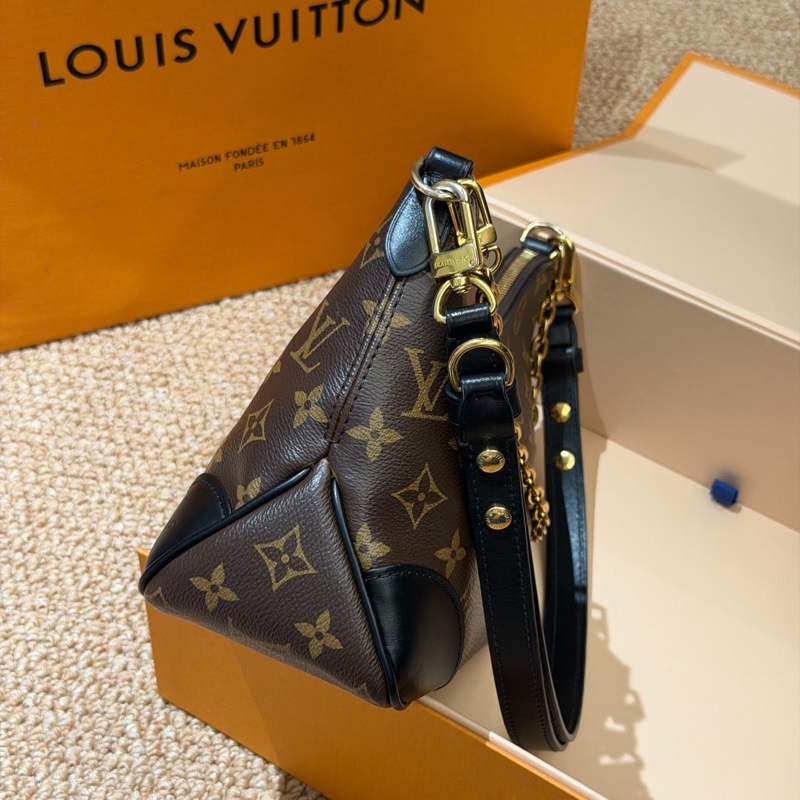 LV經典老花Boulogne黑牛角單肩包斜挎包芯片款-5