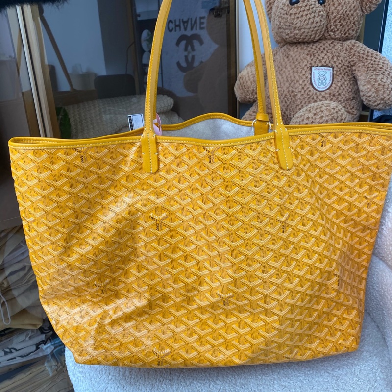 Goyard St Louis PM黃色帆布托特包 經典格紋 五金亮 尺寸約40×30cm-0