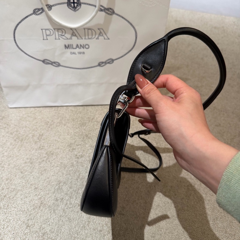 Prada普拉達黑銀牛皮Sidonie 單肩包腋下包-2