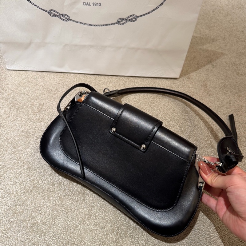 Prada普拉達黑銀牛皮Sidonie 單肩包腋下包-4