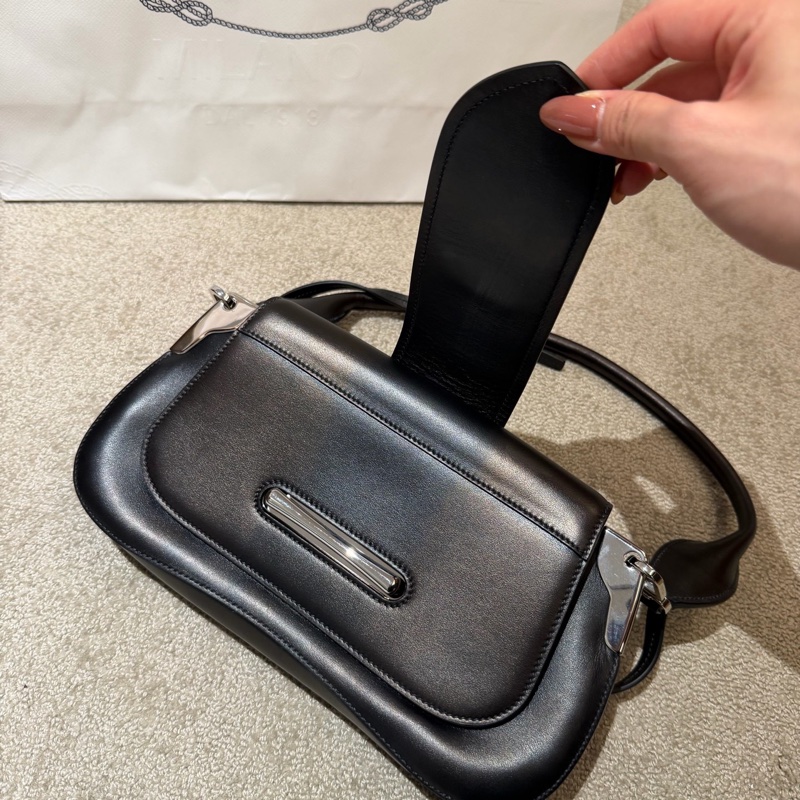 Prada普拉達黑銀牛皮Sidonie 單肩包腋下包-6