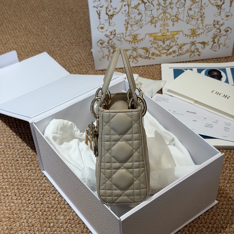 全新全套25年編碼奶茶色三格戴妃lady dior手提斜挎包-2