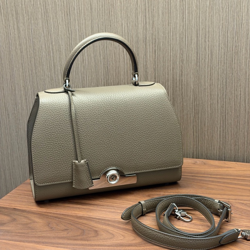 Moynat莫奈經典款rejane大象灰牛皮銀扣中號手提斜挎包-0