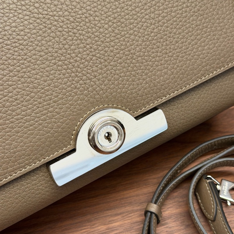 Moynat莫奈經典款rejane大象灰牛皮銀扣中號手提斜挎包-3