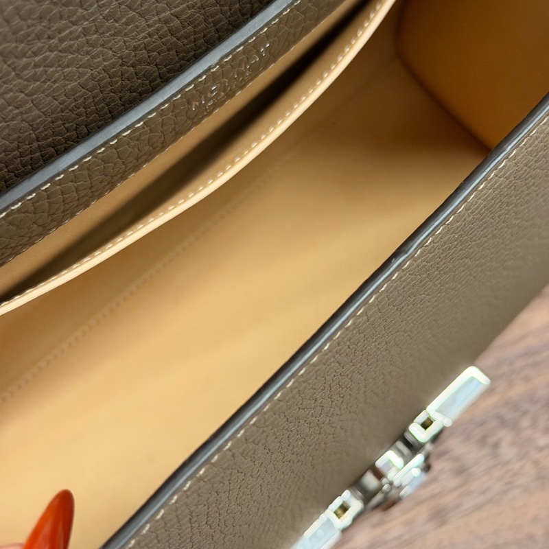 Moynat莫奈經典款rejane大象灰牛皮銀扣中號手提斜挎包-4