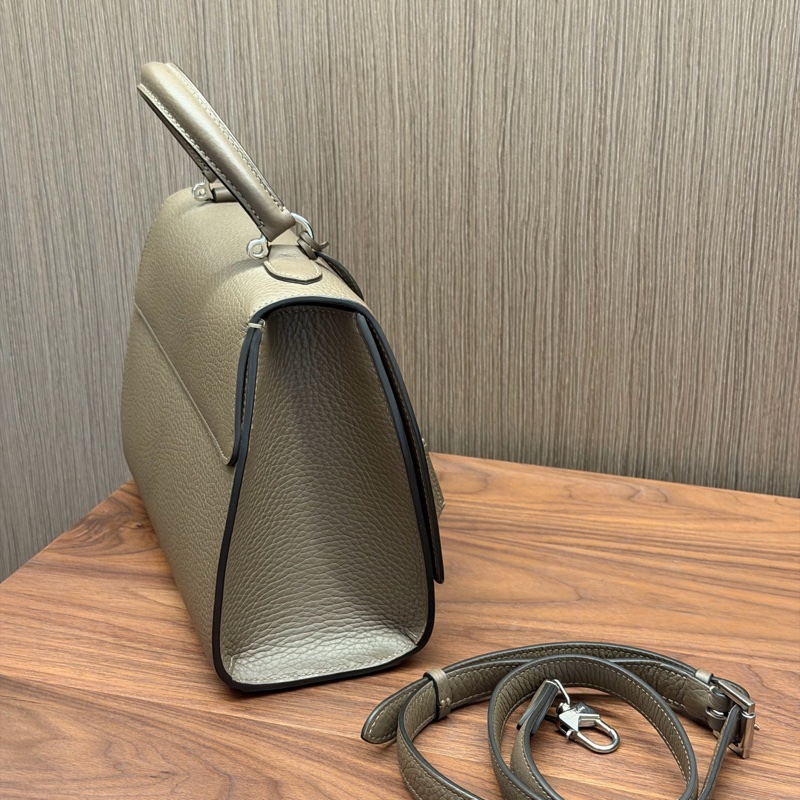 Moynat莫奈經典款rejane大象灰牛皮銀扣中號手提斜挎包-5