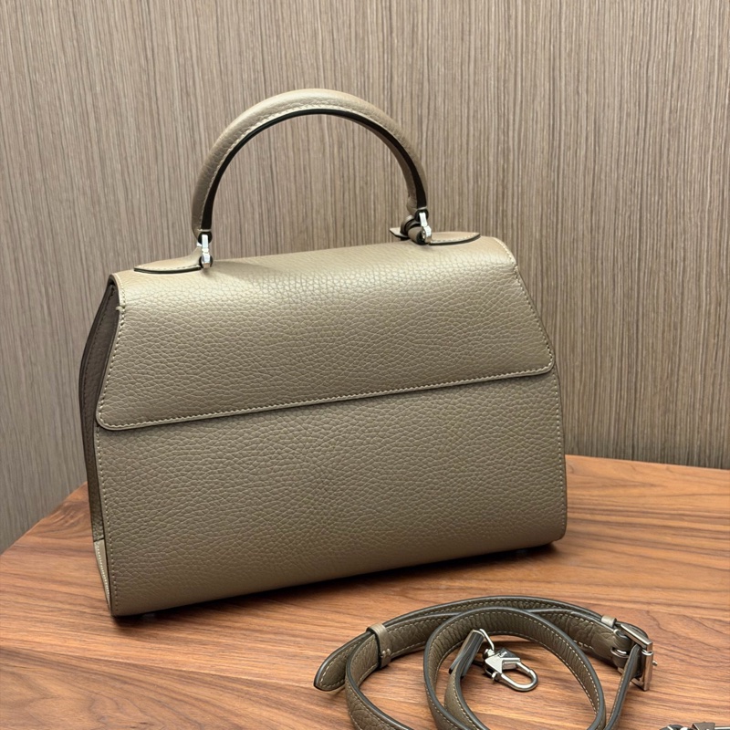 Moynat莫奈經典款rejane大象灰牛皮銀扣中號手提斜挎包-6