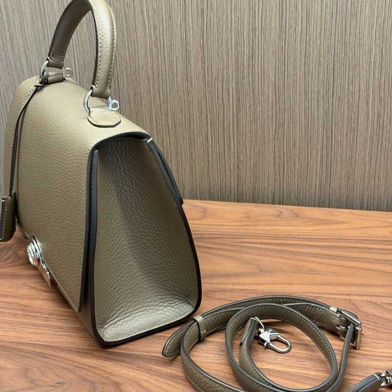 Moynat莫奈經典款rejane大象灰牛皮銀扣中號手提斜挎包-7