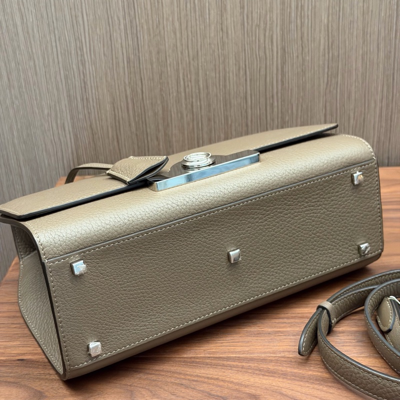 Moynat莫奈經典款rejane大象灰牛皮銀扣中號手提斜挎包-8