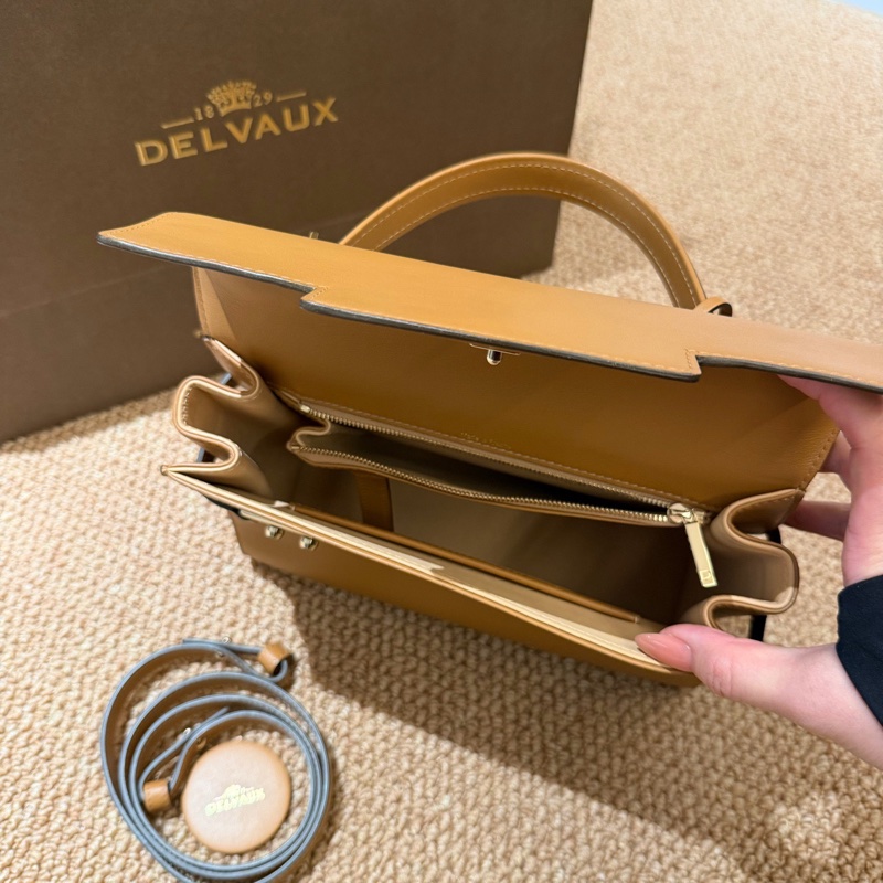 Delvaux 德爾沃Tempete焦糖色Box皮中號手提斜挎包-1