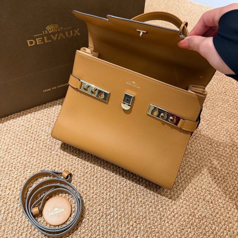 Delvaux 德爾沃Tempete焦糖色Box皮中號手提斜挎包-2