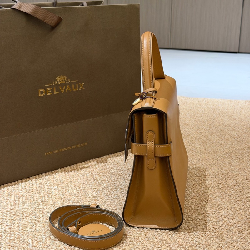 Delvaux 德爾沃Tempete焦糖色Box皮中號手提斜挎包-3