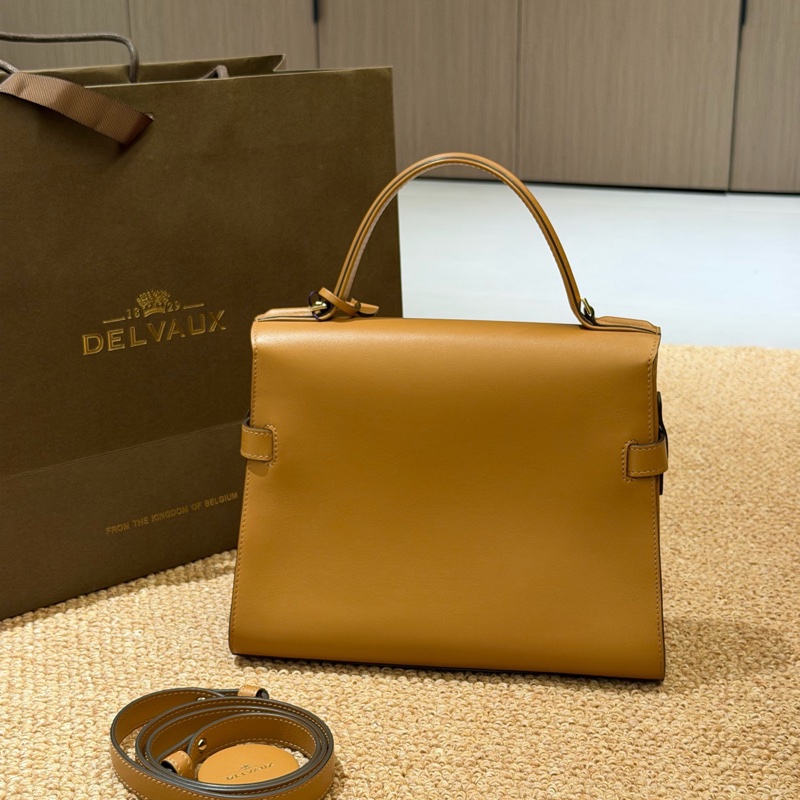 Delvaux 德爾沃Tempete焦糖色Box皮中號手提斜挎包-4
