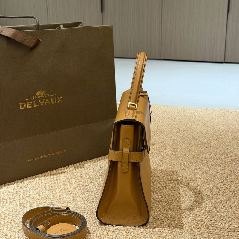 Delvaux 德爾沃Tempete焦糖色Box皮中號手提斜挎包-5