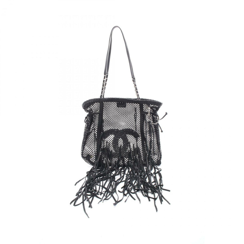 香奈兒 Coco Mark 女士單肩包/手提包，皮革網眼材質，黑色 WS11685-0