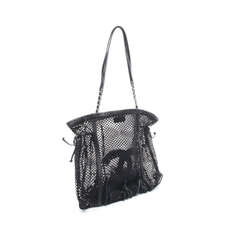 香奈兒 Coco Mark 女士單肩包/手提包，皮革網眼材質，黑色 WS11685-1