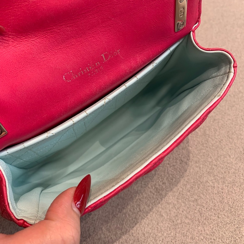 Dior迪奧玫粉色菱格紋小羊皮銀扣鏈條包單-7