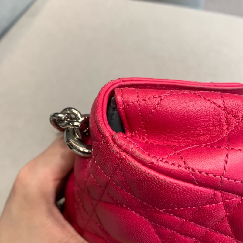 Dior迪奧玫粉色菱格紋小羊皮銀扣鏈條包單-21