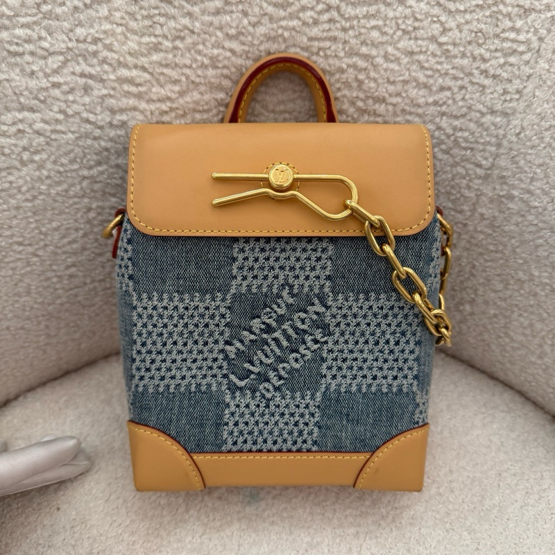 99新Lv steamer nano丹宁棋盘格单肩包 丹宁蓝配米色皮边，经典R扣配链条设计，时尚百搭 小巧实用。 附件：肩带-0