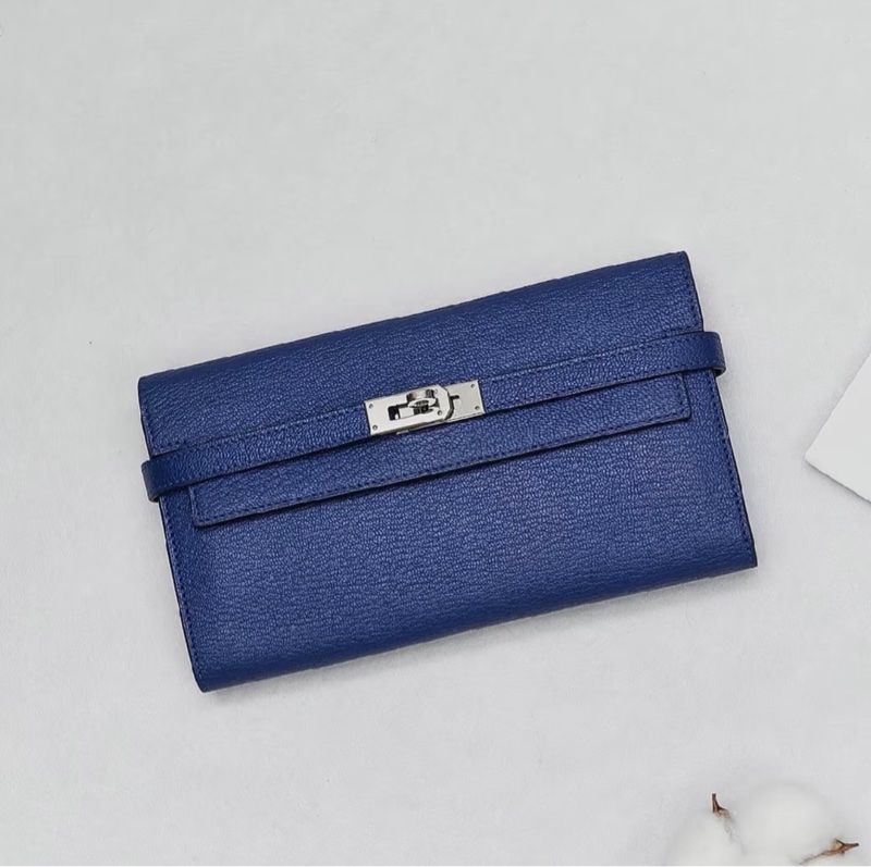 「JL精品代購」 98新 Hermes 愛馬仕 Kelly 長夾 電光藍-0