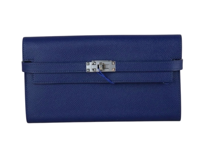 「JL精品代購」 98新 Hermes 愛馬仕 Kelly 長夾 電光藍-1