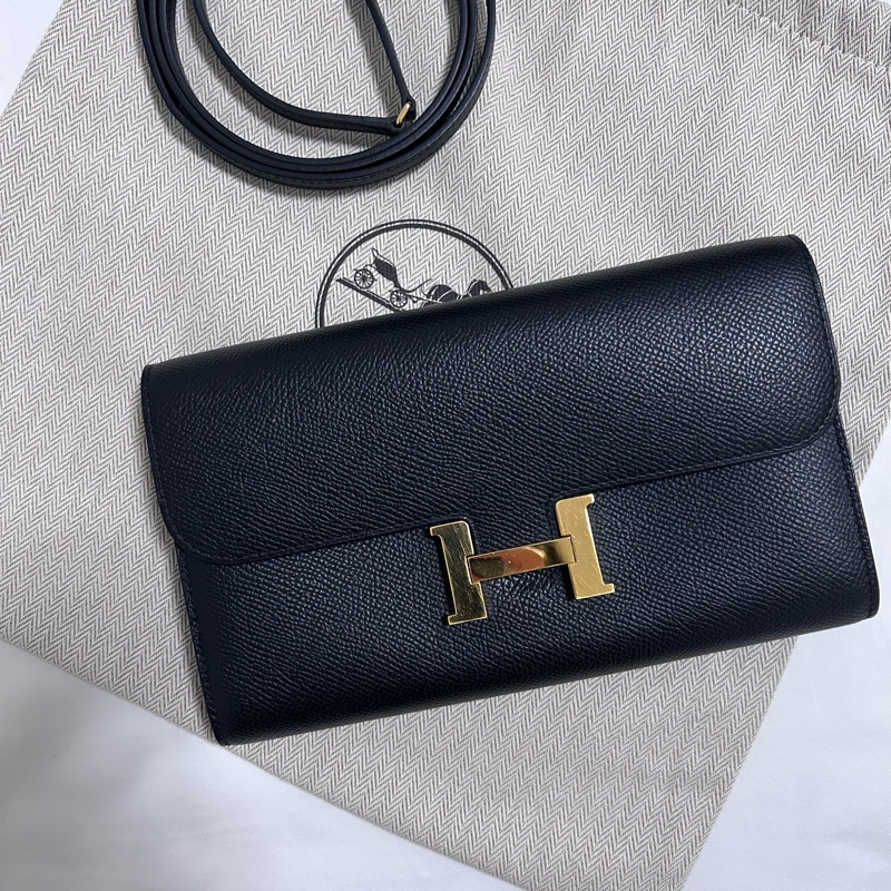Hermes 愛馬仕 Constance to go Epsom 牛皮H扣長夾/斜背兩用包(黑色/U刻/金釦)-5