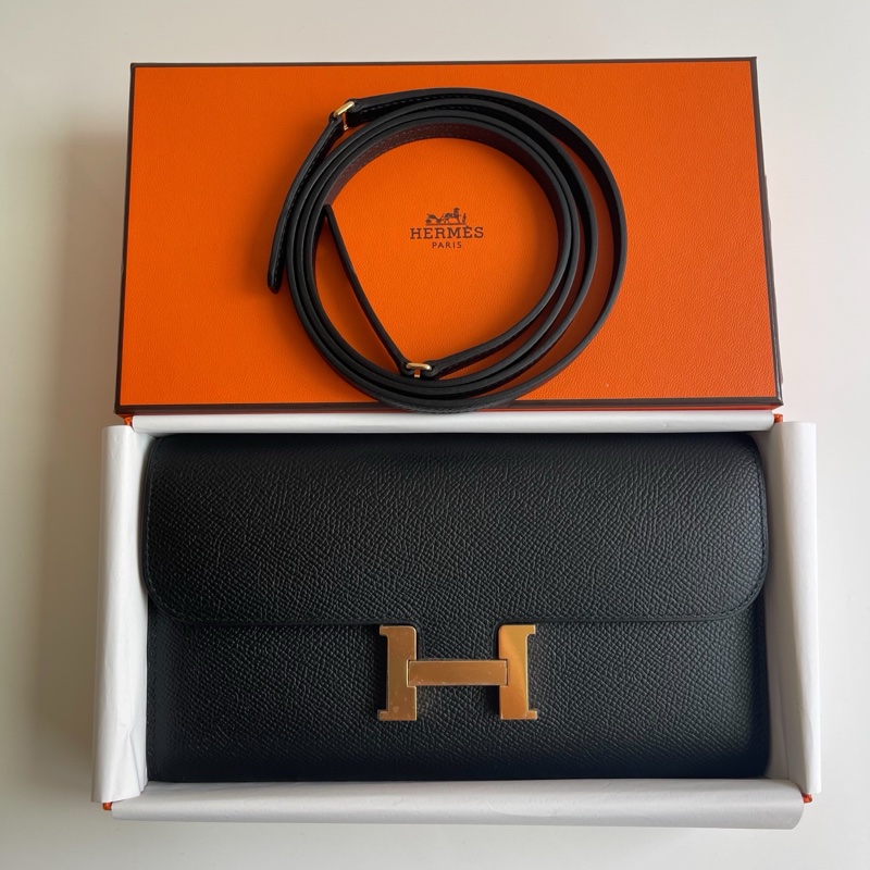 Hermes 愛馬仕 Constance to go Epsom 牛皮H扣長夾/斜背兩用包(黑色/U刻/金釦)-6