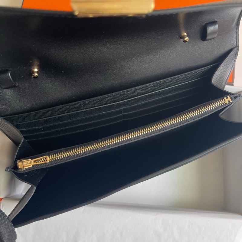 Hermes 愛馬仕 Constance to go Epsom 牛皮H扣長夾/斜背兩用包(黑色/U刻/金釦)-15