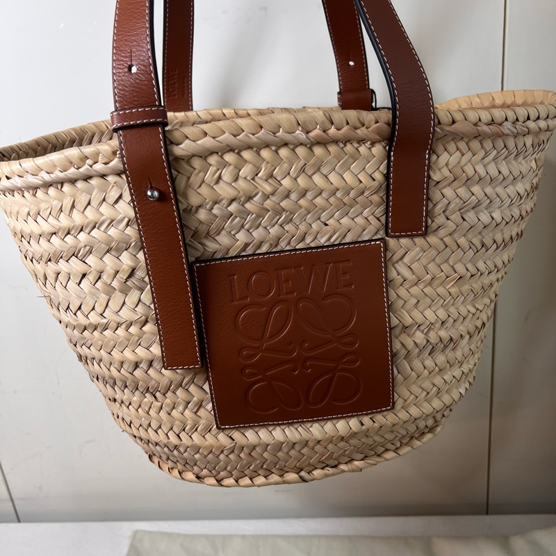 ෆ Loewe草編菜籃子🧺焦糖自然色🍎🥖-7