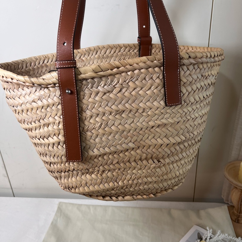 ෆ Loewe草編菜籃子🧺焦糖自然色🍎🥖-10