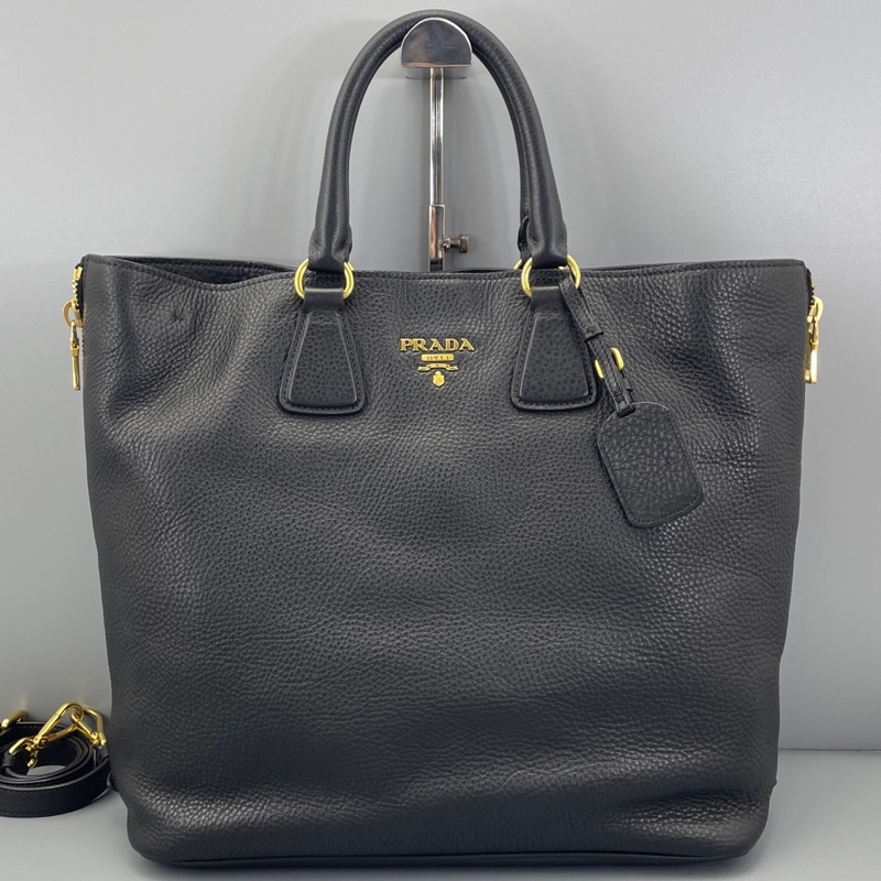 prada普拉達手提托特斜挎包黑色/35*34*14cm/附件：肩帶-0