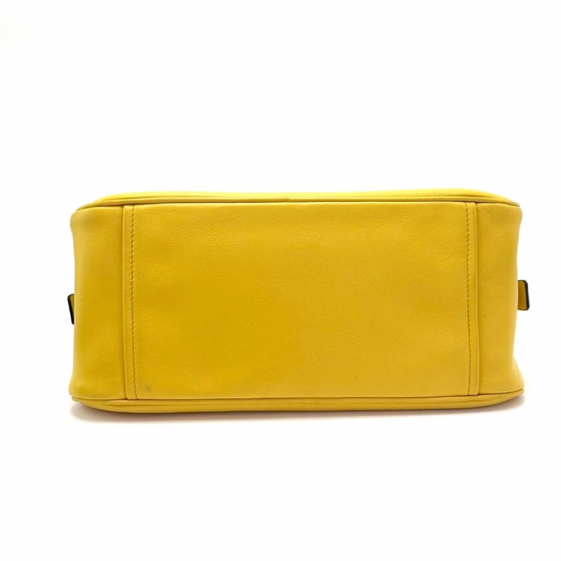 PRADA檸檬黃銀扣Triangle 三角手提肩背斜背保齡球包25*14*11  9新 配件塵袋-5