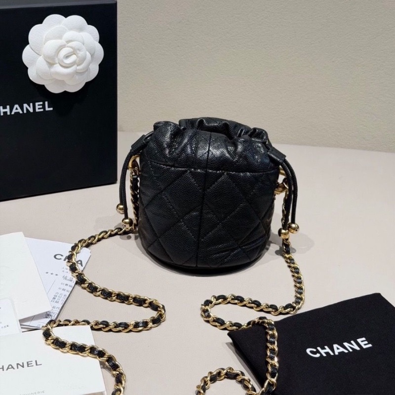 Chanel 雙鏈條 水桶 黑金 荔枝紋牛皮 芯片款11.5*10.5*10.5cm  95新 配件塵袋 購證-2